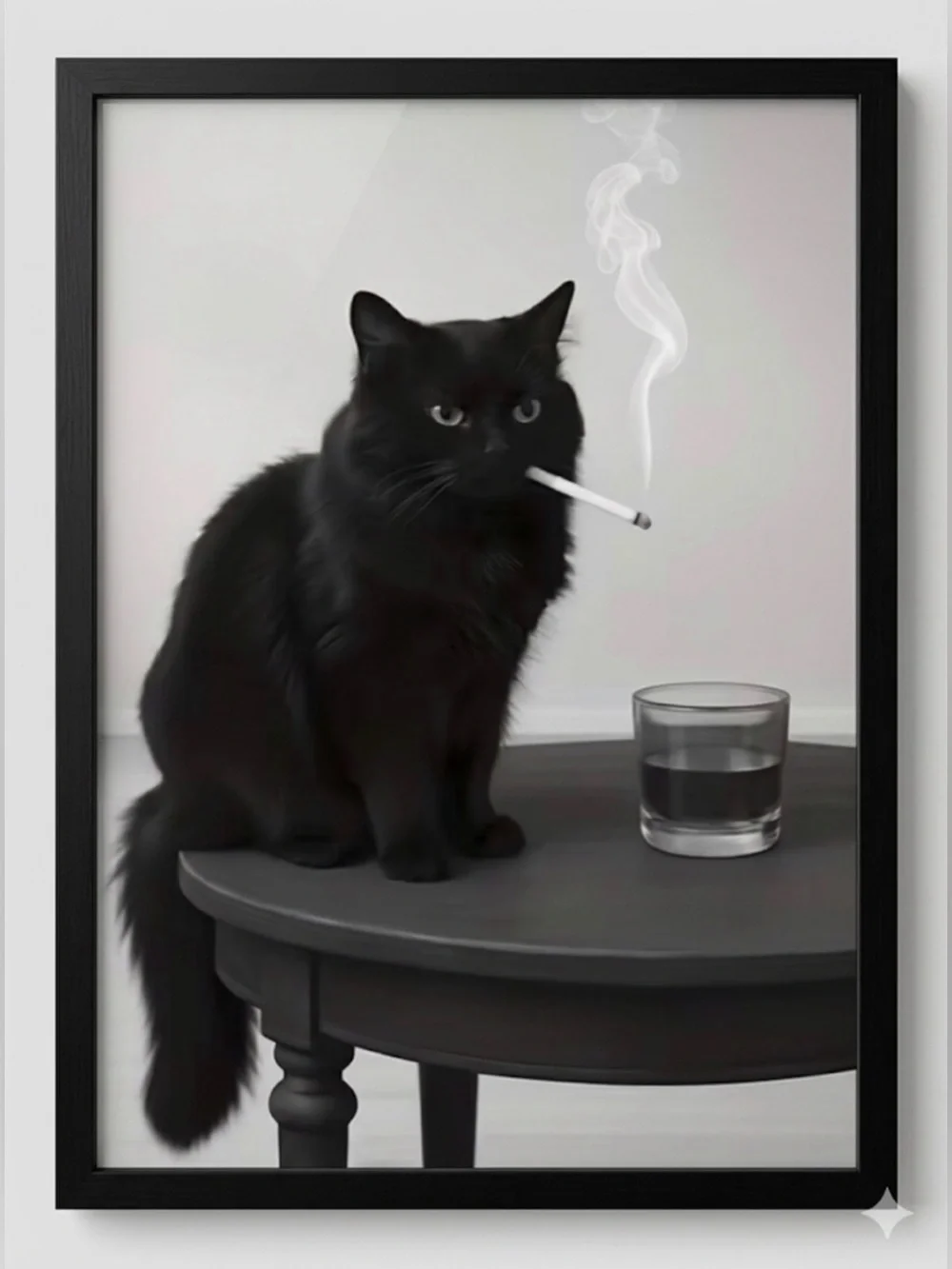 Black Cat Art Print in Black 8x10 Frame - Contemporary Wall Decor